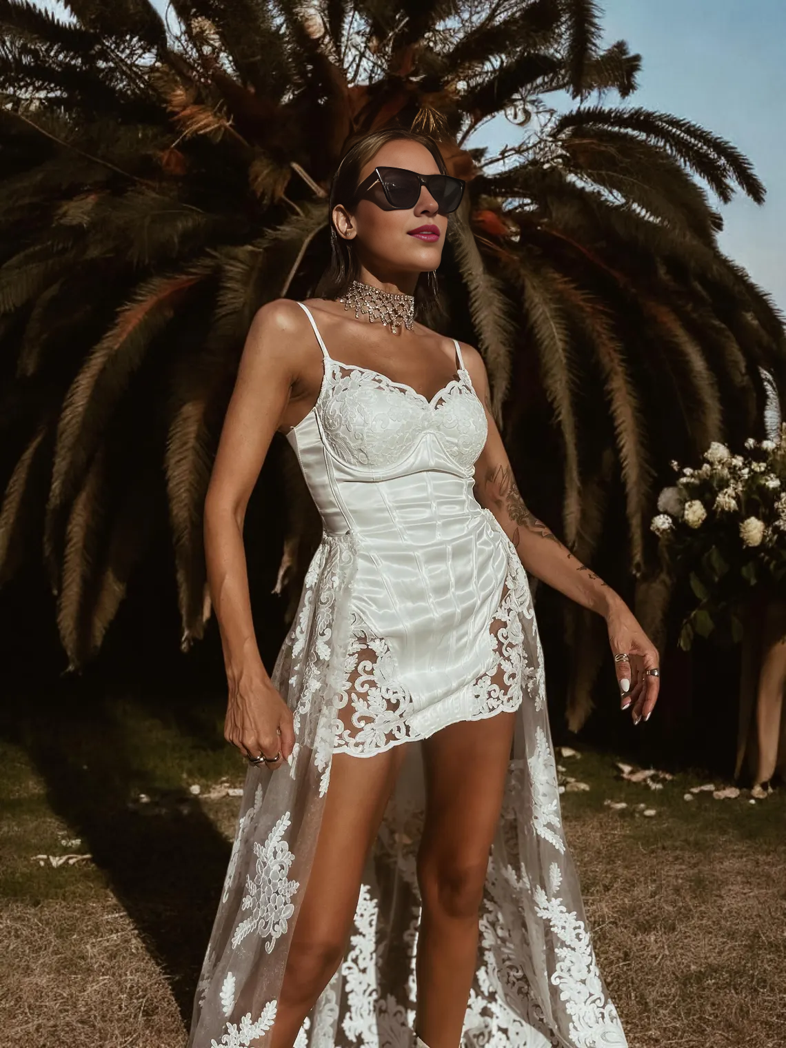 Boho Bridal Mini Wedding Party Gown With Train Bohemian Reception Dress Bachelorette Party Spaghetti Straps Dress Fringe Dress Tulle
