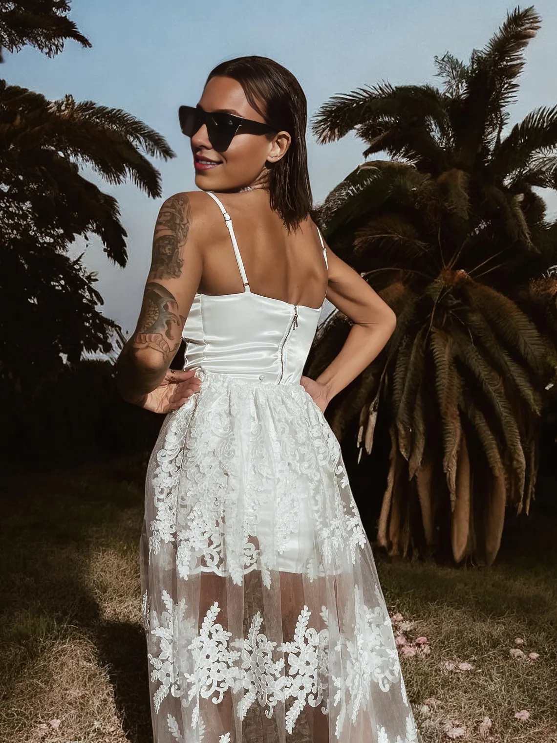 Boho Bridal Mini Wedding Party Gown With Train Bohemian Reception Dress Bachelorette Party Spaghetti Straps Dress Fringe Dress Tulle