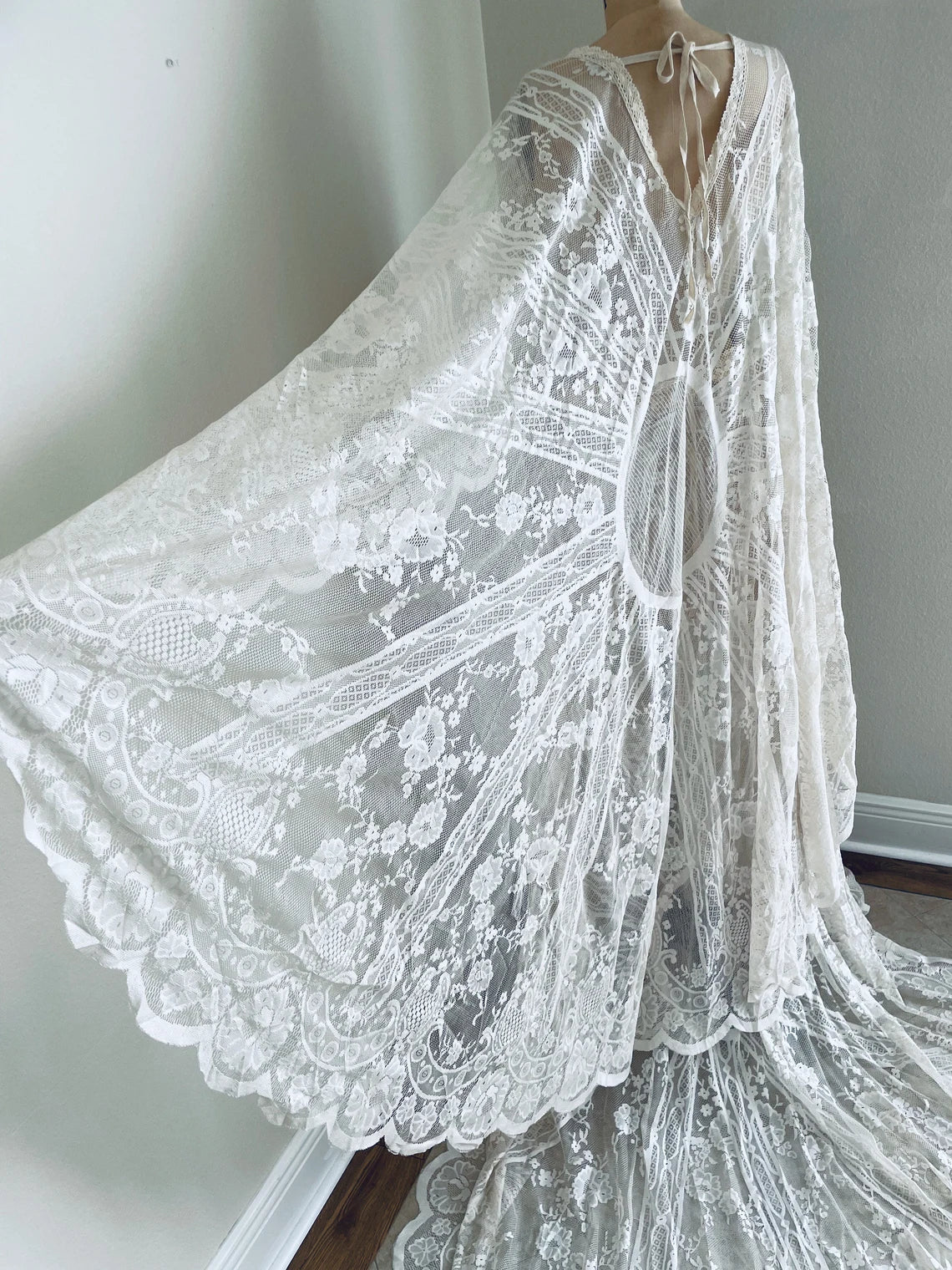 Boho Ivory Lace Wedding Dress With Fringe Maternity Wedding Dress Bell Sleeve Wedding Dress Boho Wedding Dress Photoshoot Dress Bride Dress