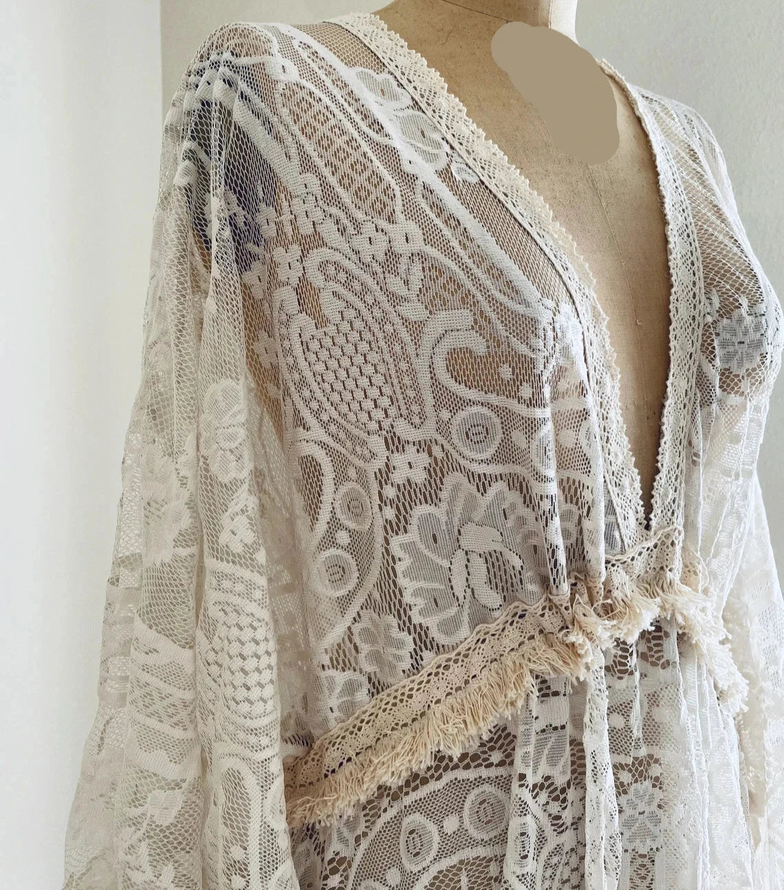 Boho Ivory Lace Wedding Dress With Fringe Maternity Wedding Dress Bell Sleeve Wedding Dress Boho Wedding Dress Photoshoot Dress Bride Dress