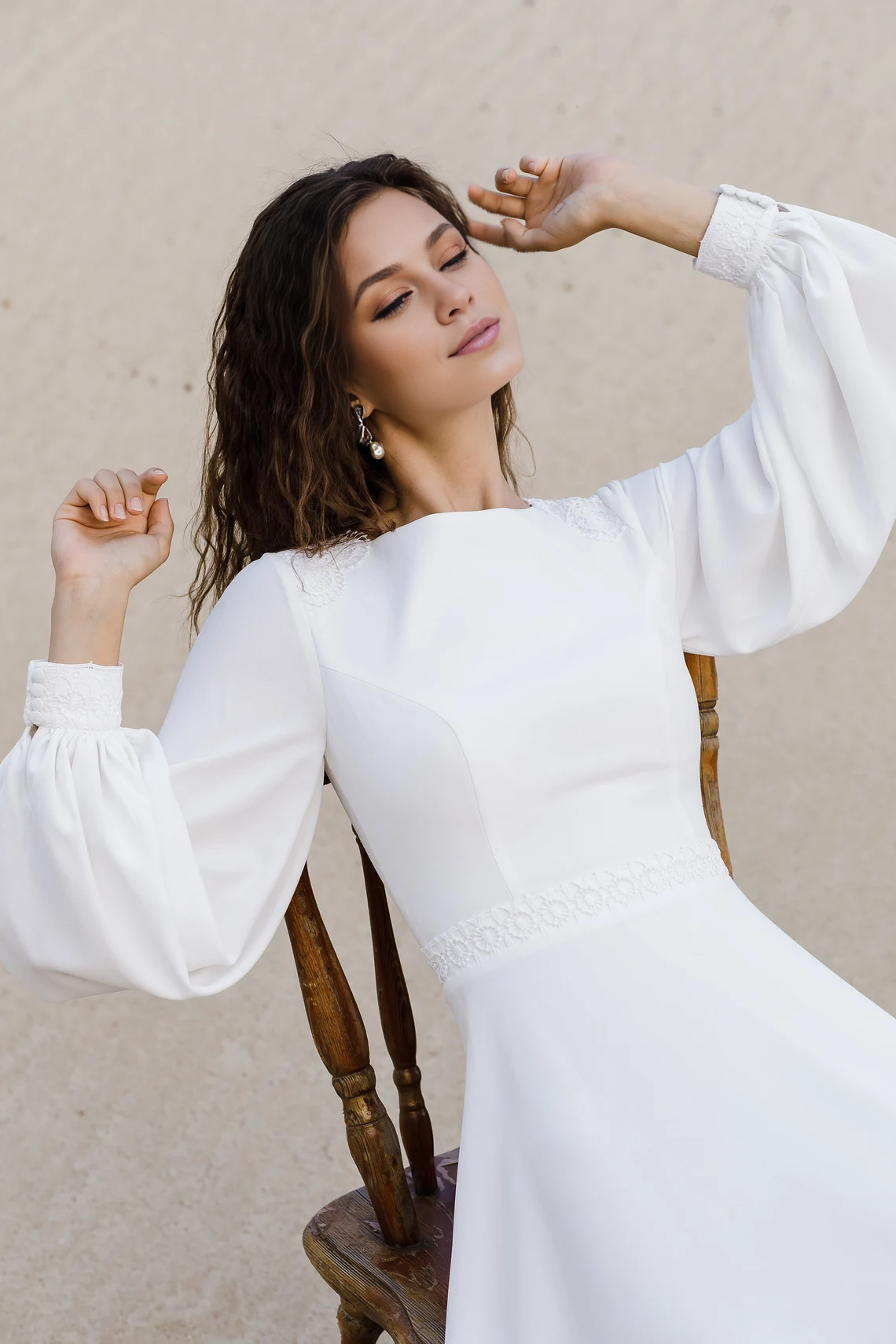 Boho Long Sleeve Wedding Dress Puff Sleeve Wedding Dress Simple A Line Wedding Dress Floor Length