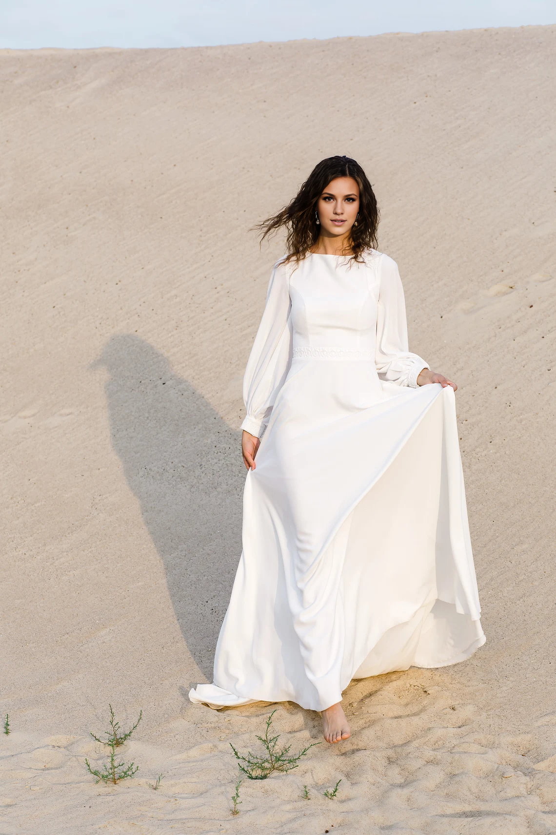Boho Long Sleeve Wedding Dress Puff Sleeve Wedding Dress Simple A Line Wedding Dress Floor Length