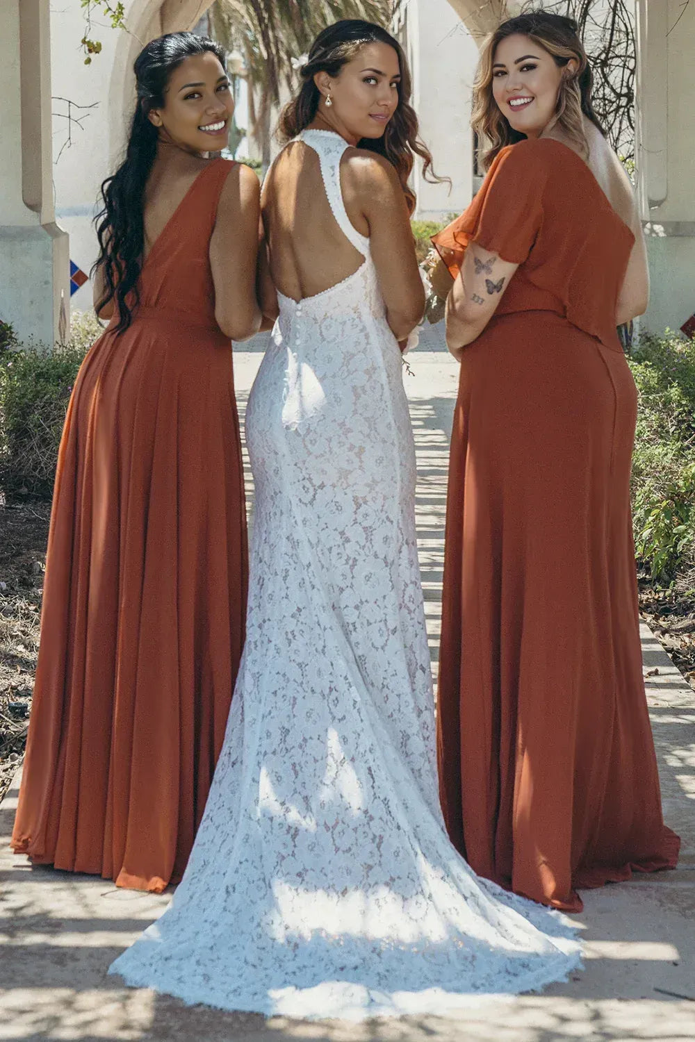 Boho Mermaid Cold Shoulder Sleeveless Open Back Sweep Train Wedding Dress