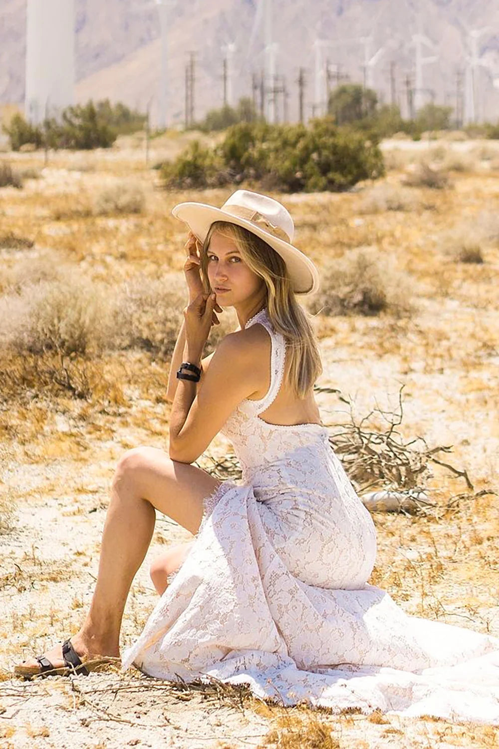 Boho Mermaid Cold Shoulder Sleeveless Open Back Sweep Train Wedding Dress