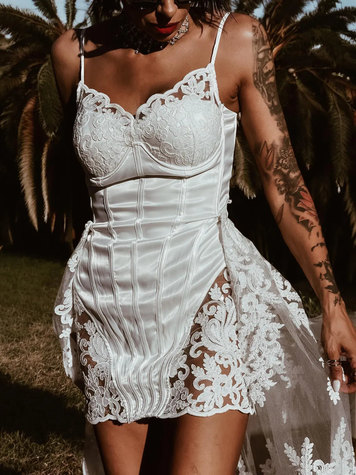 Boho Bridal Mini Wedding Party Gown With Train Bohemian Reception Dress Bachelorette Party Spaghetti Straps Dress Fringe Dress Tulle