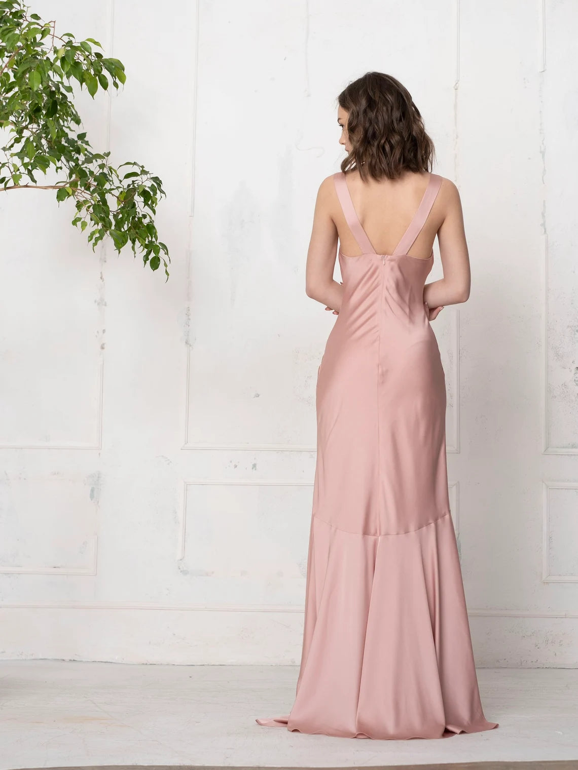Bridesmaids Dress Simple Wedding Dress Long Slip Dusty Rose Sleeveless Maxi Dress Cowl Neck Prom Dress Reception Wedding Dress