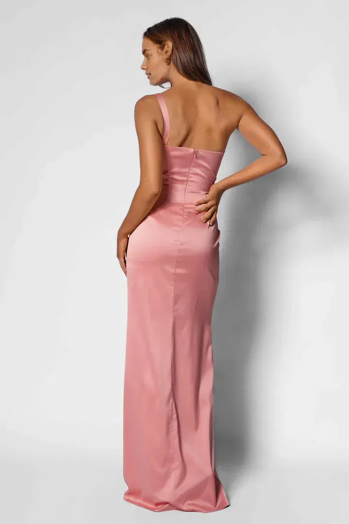 Budget Fitted One Shoulder Sleeveless Satin Floor-Length Prom Dress