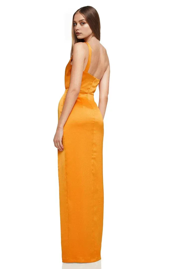 Budget Sheath/Column One Shoulder Sleeveless Satin Floor-Length Prom Dress