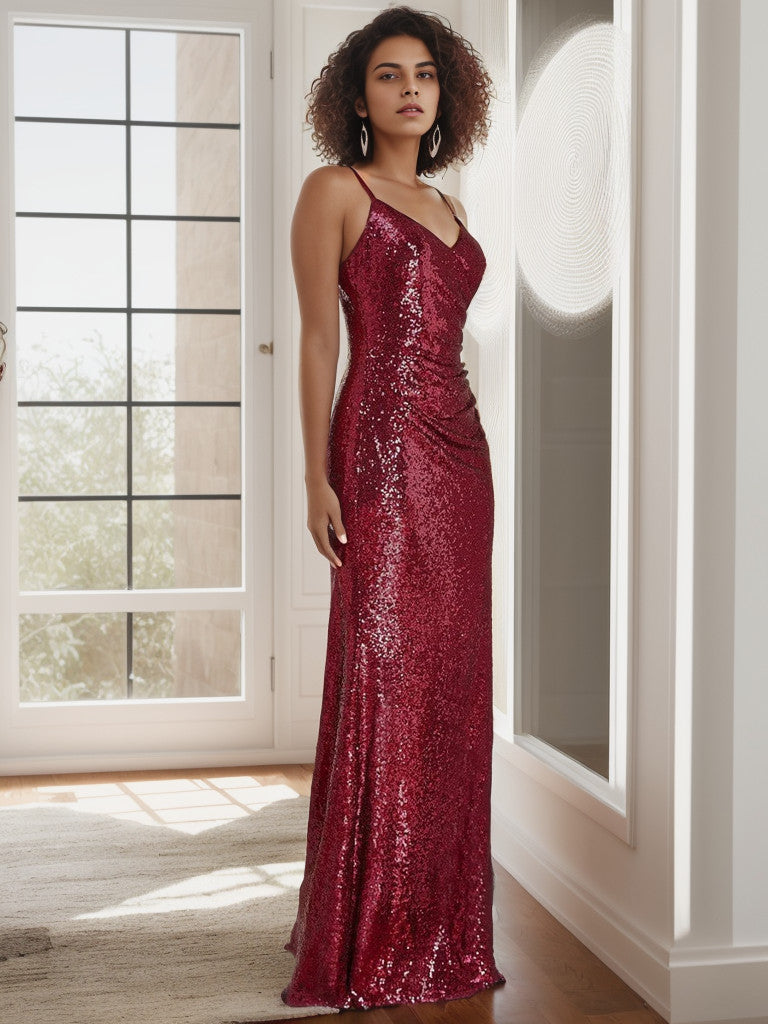 Weitese Sexy Sequin Backless Fishtail Evening Gowns for Women