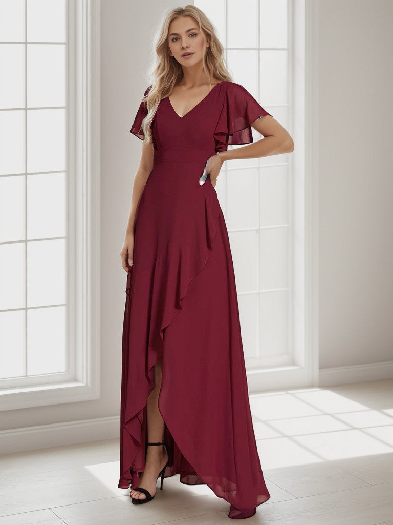 Weitese Charming Chiffon Bridesmaid Dress with Lotus Leaf Hemline