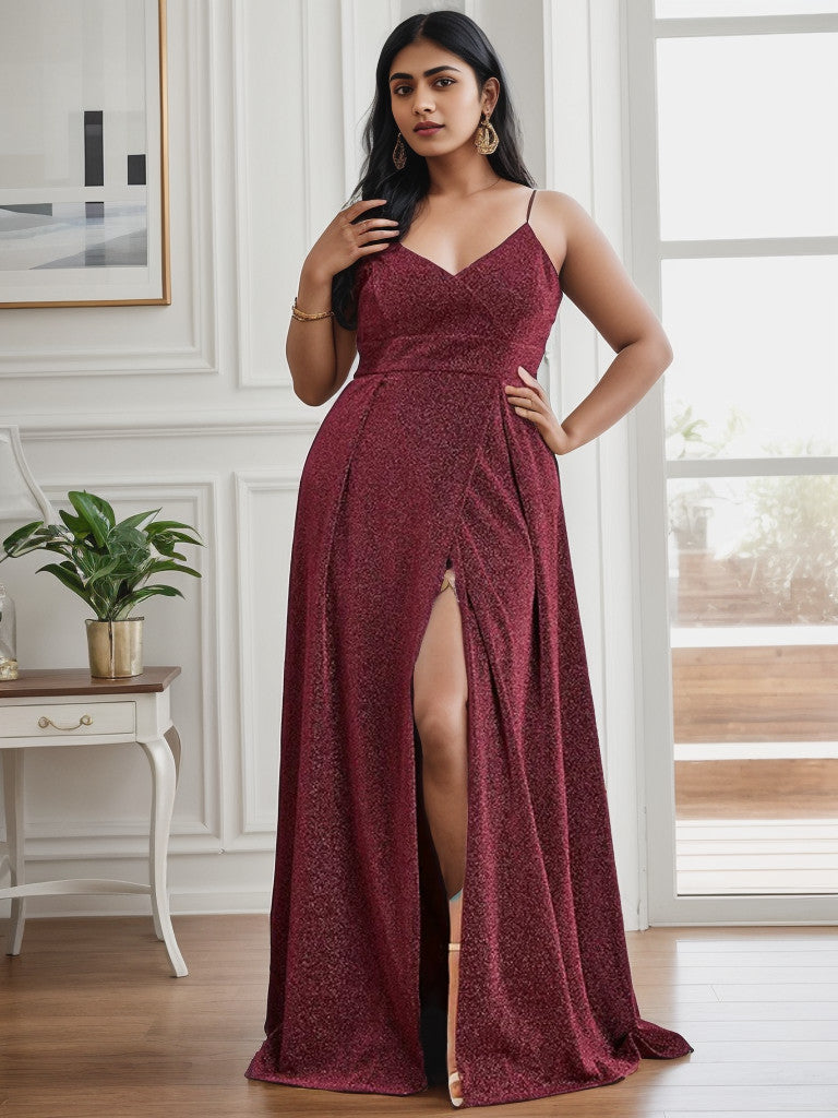 Robe de soirée brillante grande taille à bretelles spaghetti Weitese pour mariage