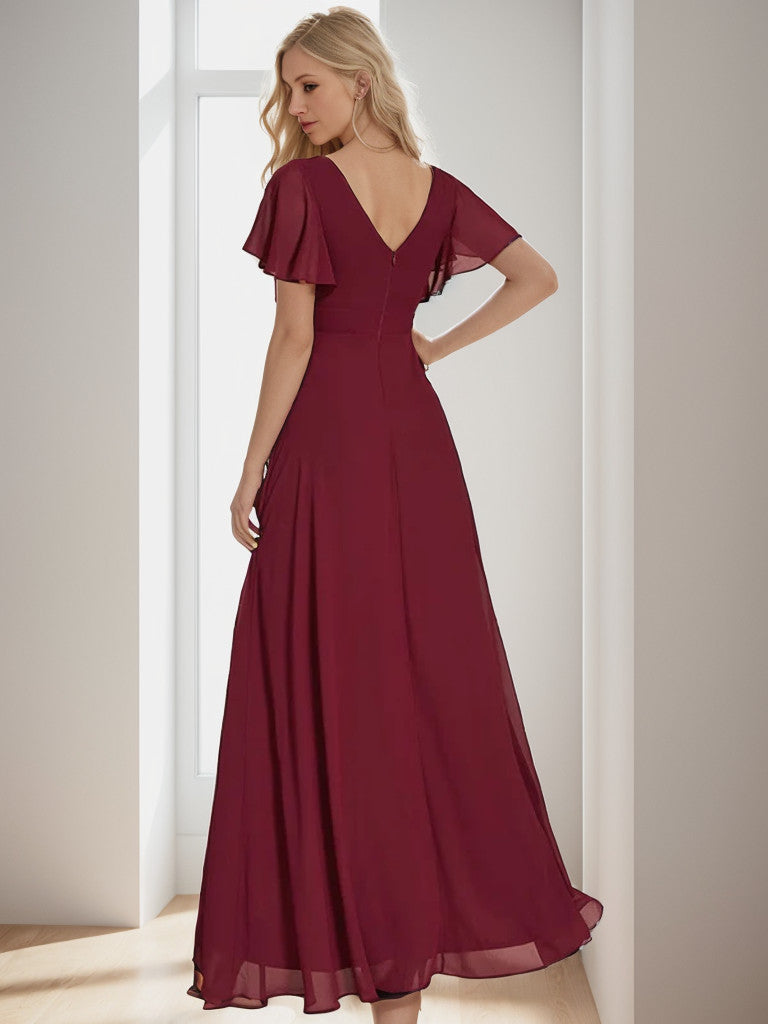 Weitese Charming Chiffon Bridesmaid Dress with Lotus Leaf Hemline