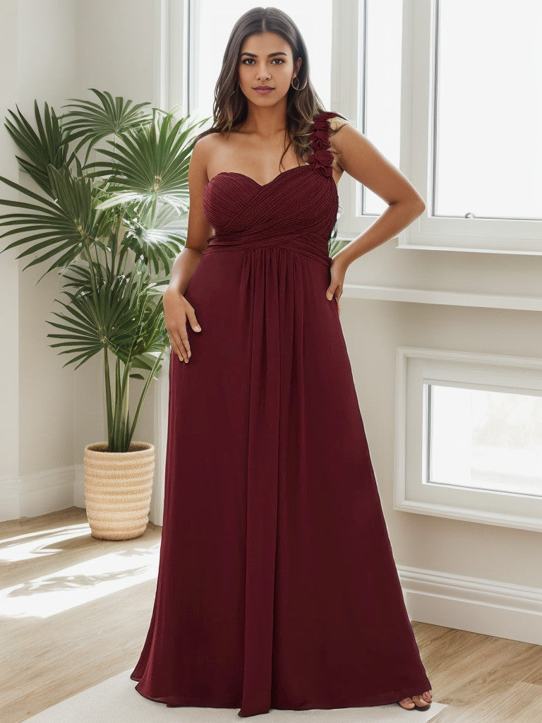 Robe de demoiselle d'honneur longue en mousseline de soie à une épaule Weitese grande taille