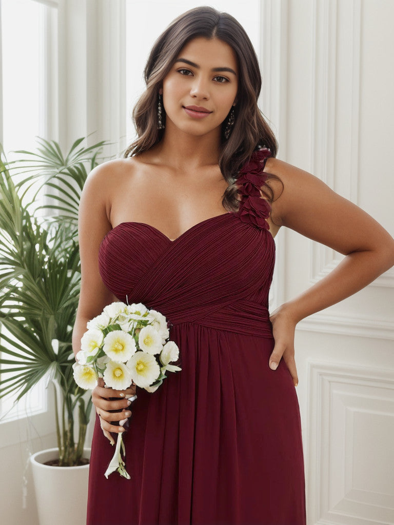 Robe de demoiselle d'honneur longue en mousseline de soie à une épaule Weitese grande taille