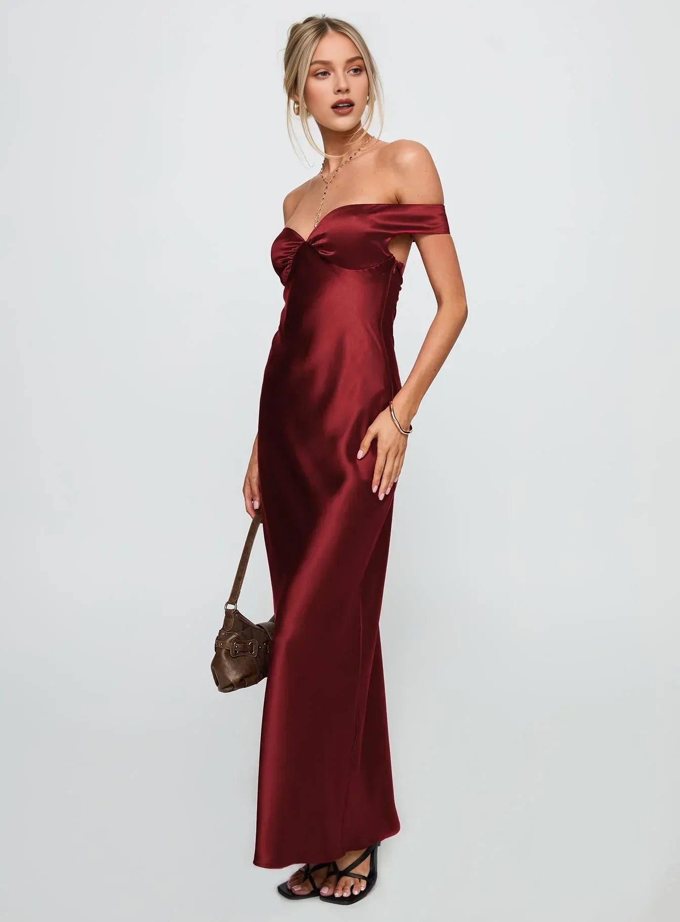 Satin Off - Shoulder Maxi Dress Hot Sale Long Prom Dresses