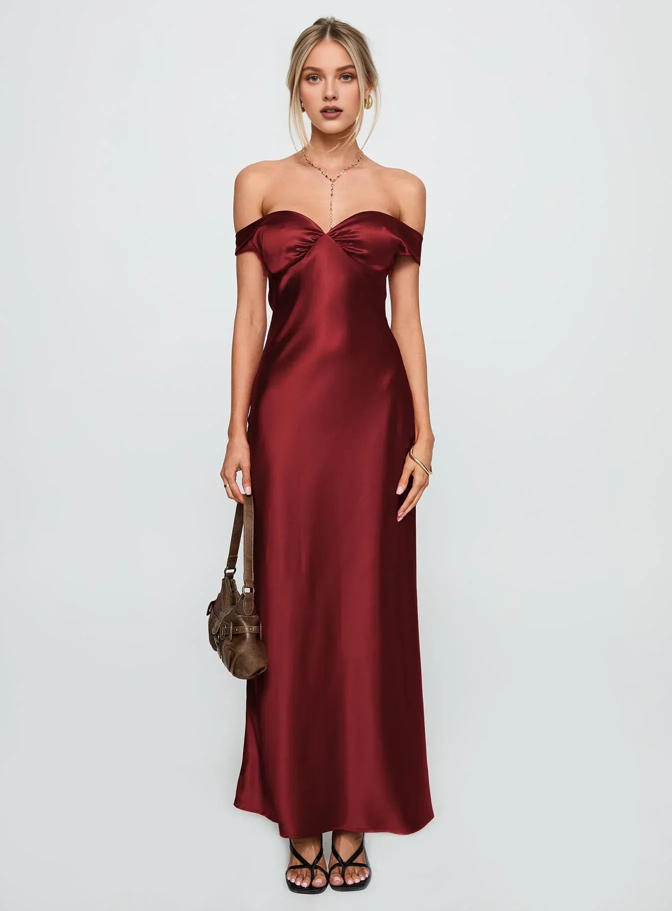 Satin Off - Shoulder Maxi Dress Hot Sale Long Prom Dresses