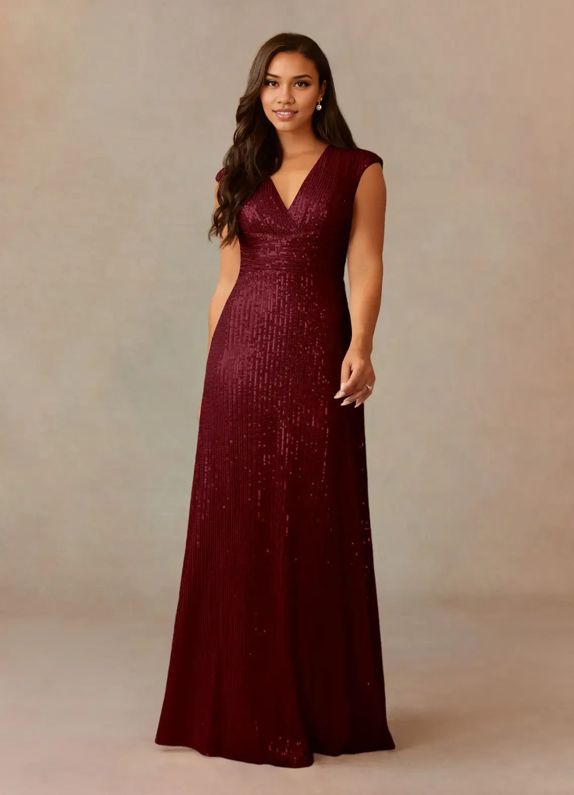 Weitese Dress Champagne A-Line V-Neck Ruched Sequins Mother Of The Bride Dresses Cap Sleeves Back Zip Ruffle Evening Dress