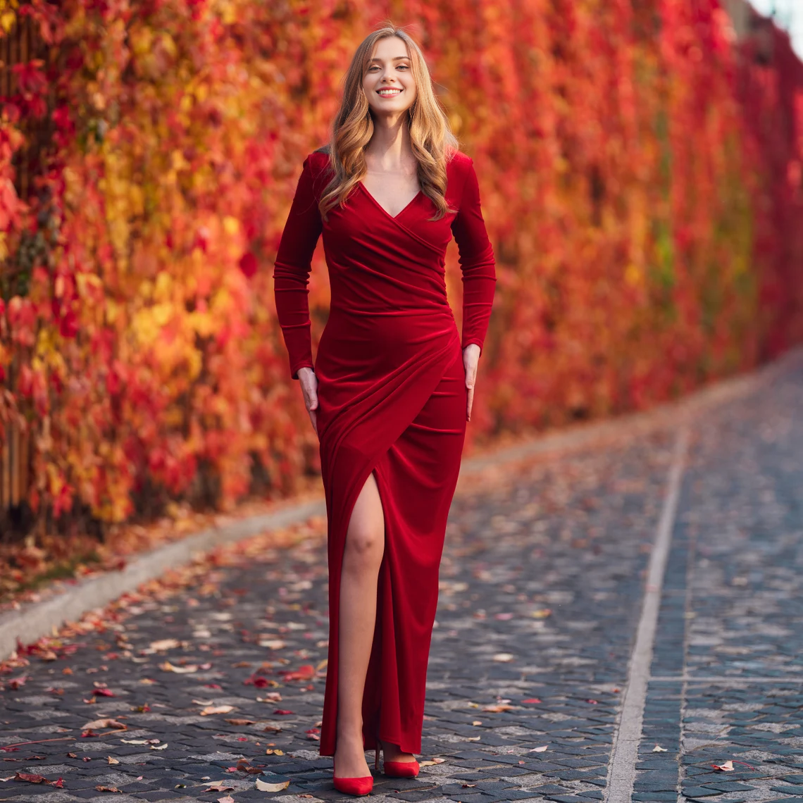 Burgundy Long Wrap Velvet Bodycon Dress Bridesmaid Velvet Dress Wedding Guest Dress Velvet  New Year Evening Dress Maxi Dress