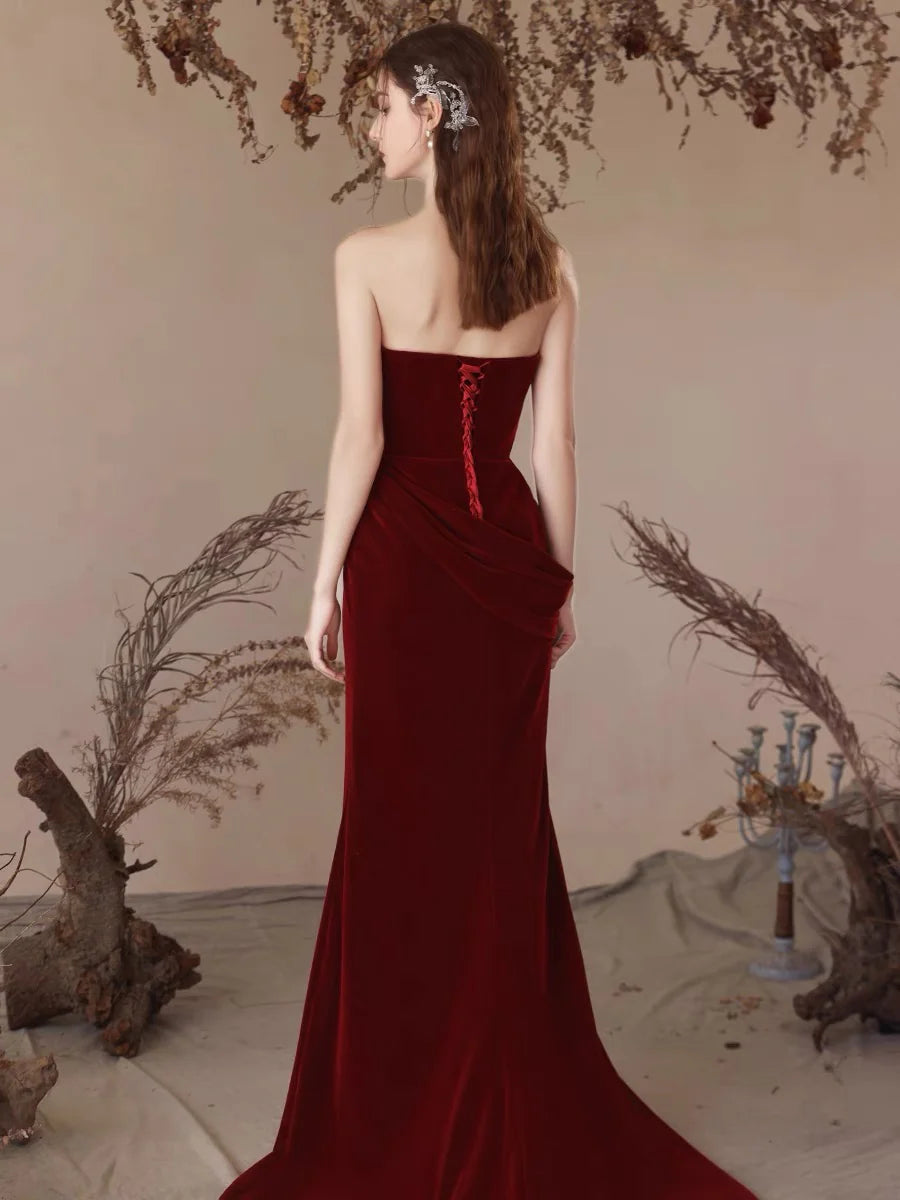 Weitese Formal Women's Dresses Strapless Burgundy Mermaid Long Prom Dress Mermaid Evening Dress Prom Dresses Stores