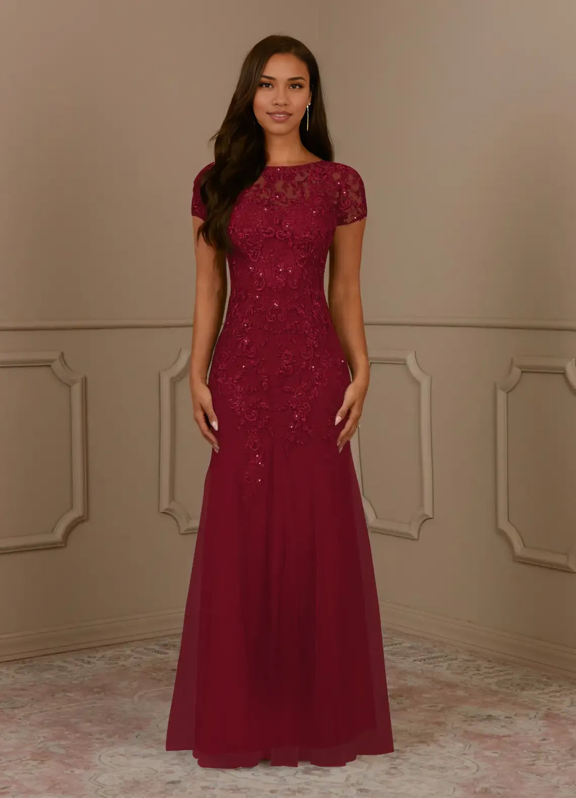 Weitese Dress Mermaid Scoop Sequins Vintage Lace Tulle Mother of the Groom Dresses Elegant Cap Sleeves Beaded Evening Dress