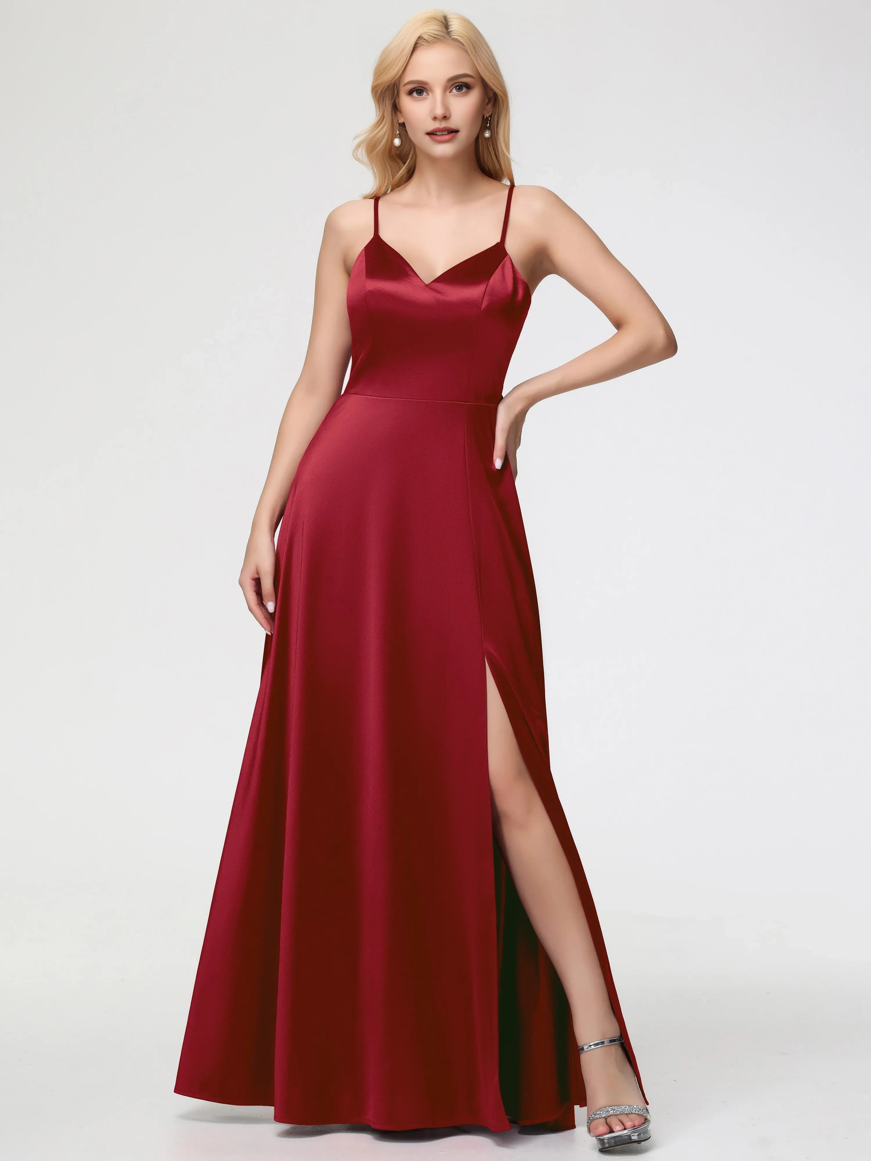 Simple A-Line V-Neck Sleeveless Back Zip Floor Length Prom Dress