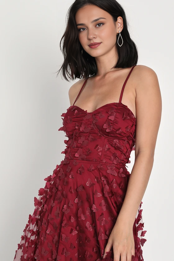 Robes de soirée Weitese pour femmes, coupe trapèze, bordeaux, bretelles spaghetti, lacets, longueur thé, robes de bal, magasins 