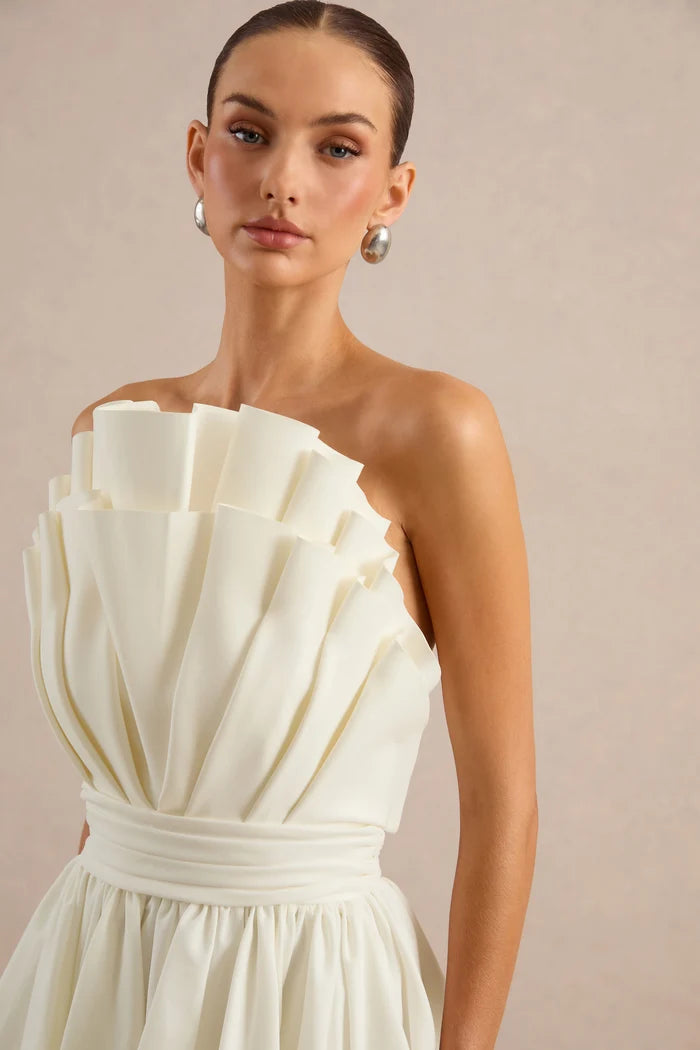 Ivory Satin A-Line Straight-Across Zipper Back Mini Dress