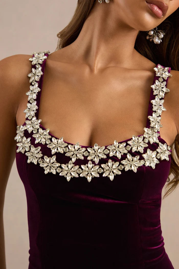 Plum Velvet Sheath Scoop Neck Zipper Back Floor Length Dress
