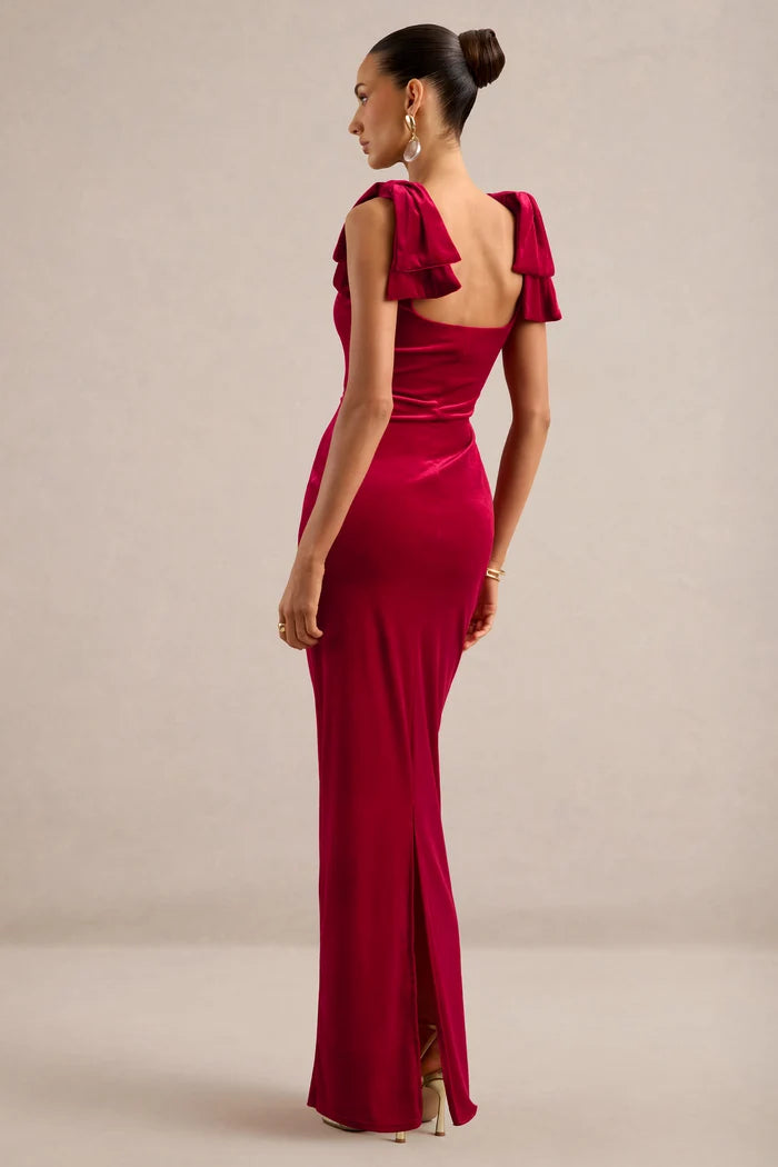 Cabernet Velvet Sheath Square Neck Zipper Back Floor Length Dress