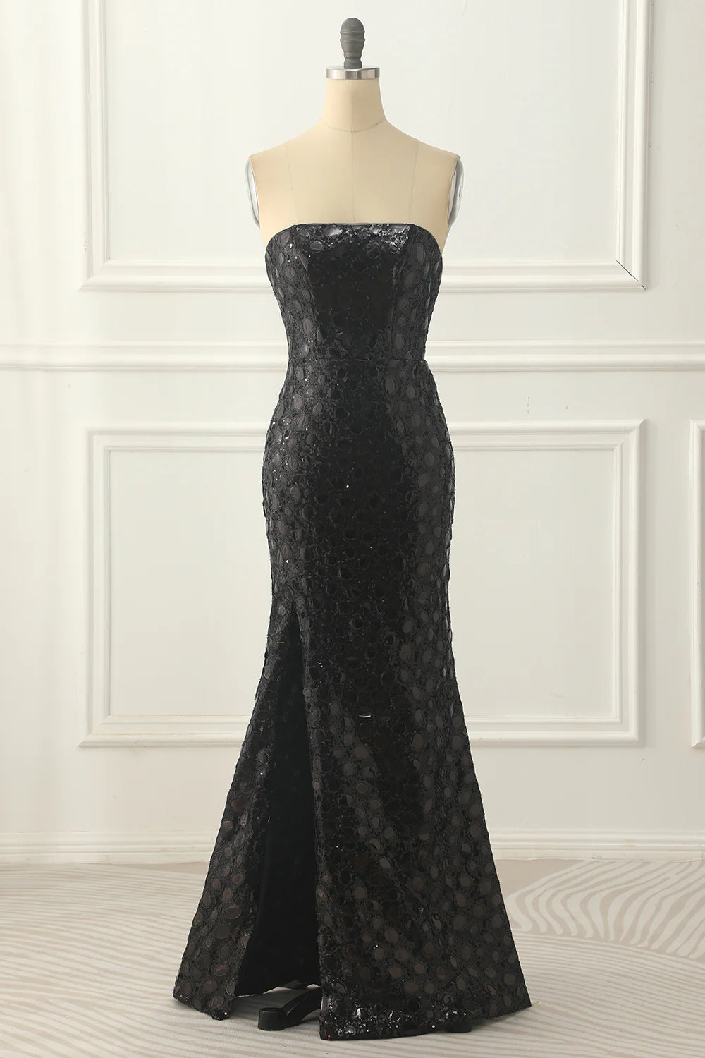Sheath Strapless Sequins Black Prom Dress