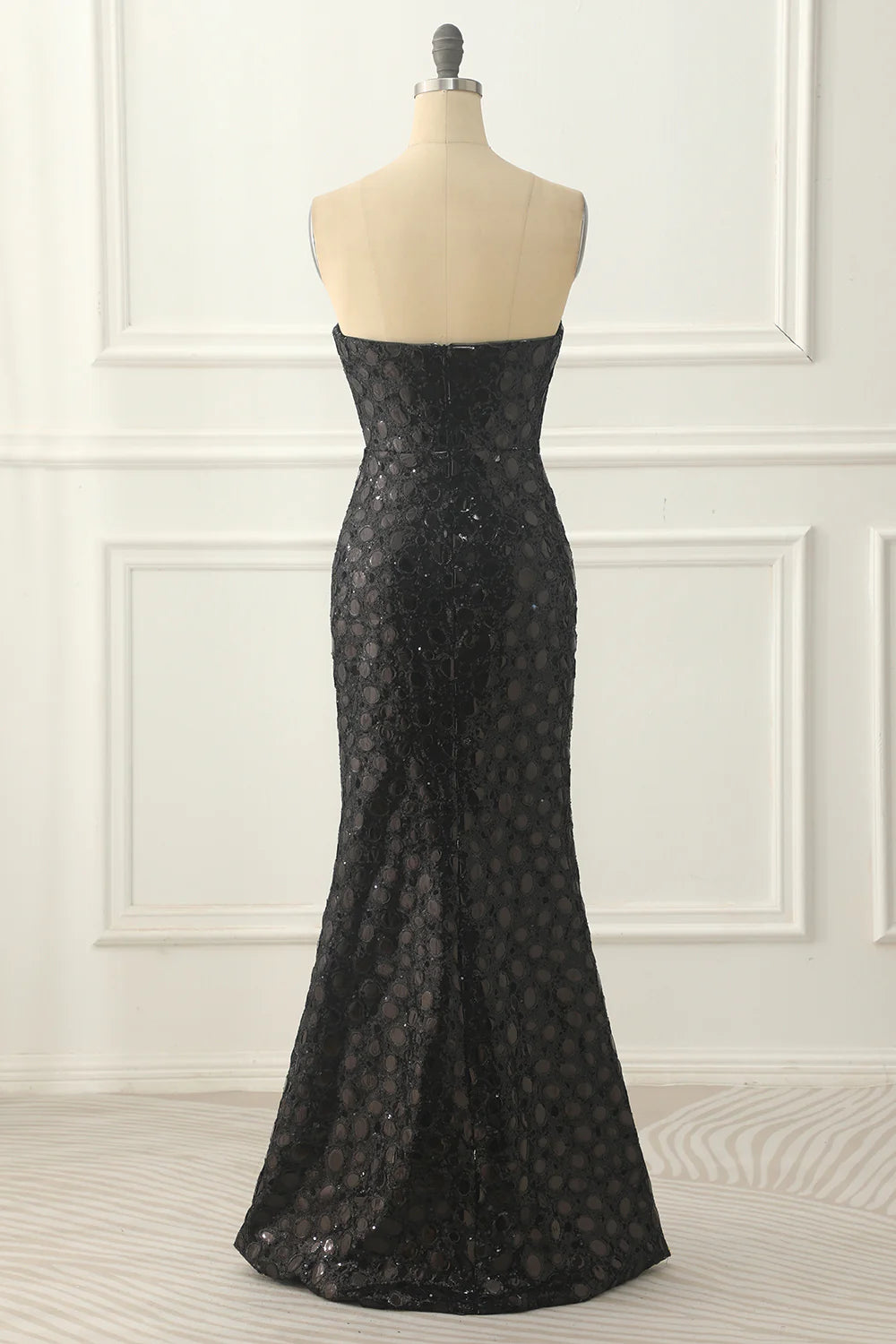 Sheath Strapless Sequins Black Prom Dress