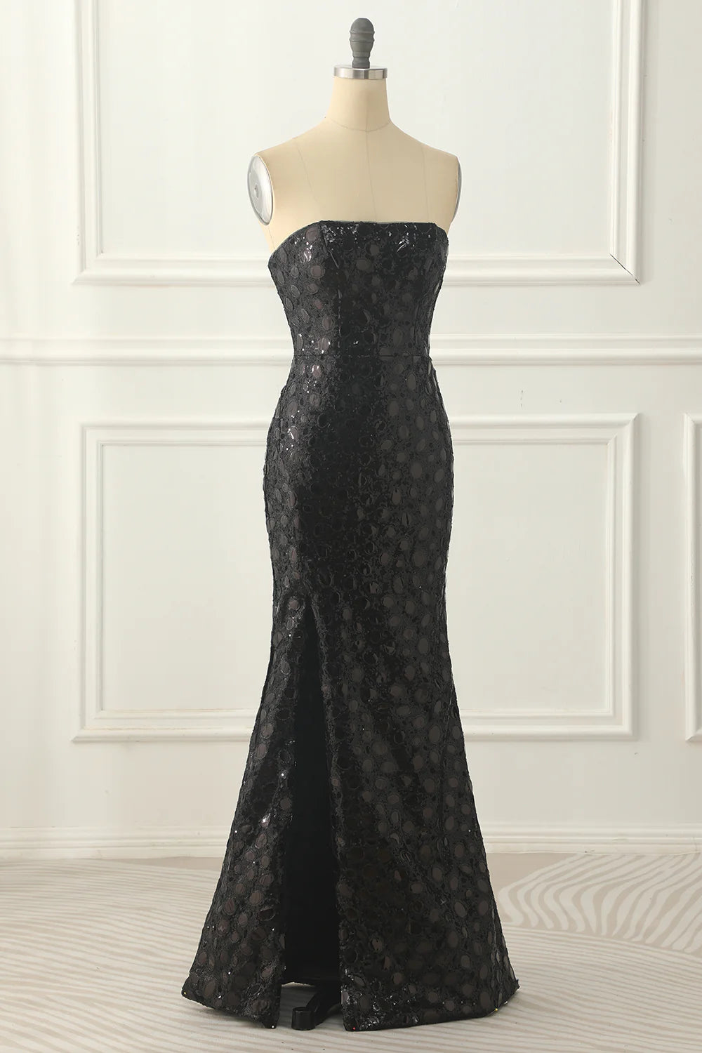 Sheath Strapless Sequins Black Prom Dress