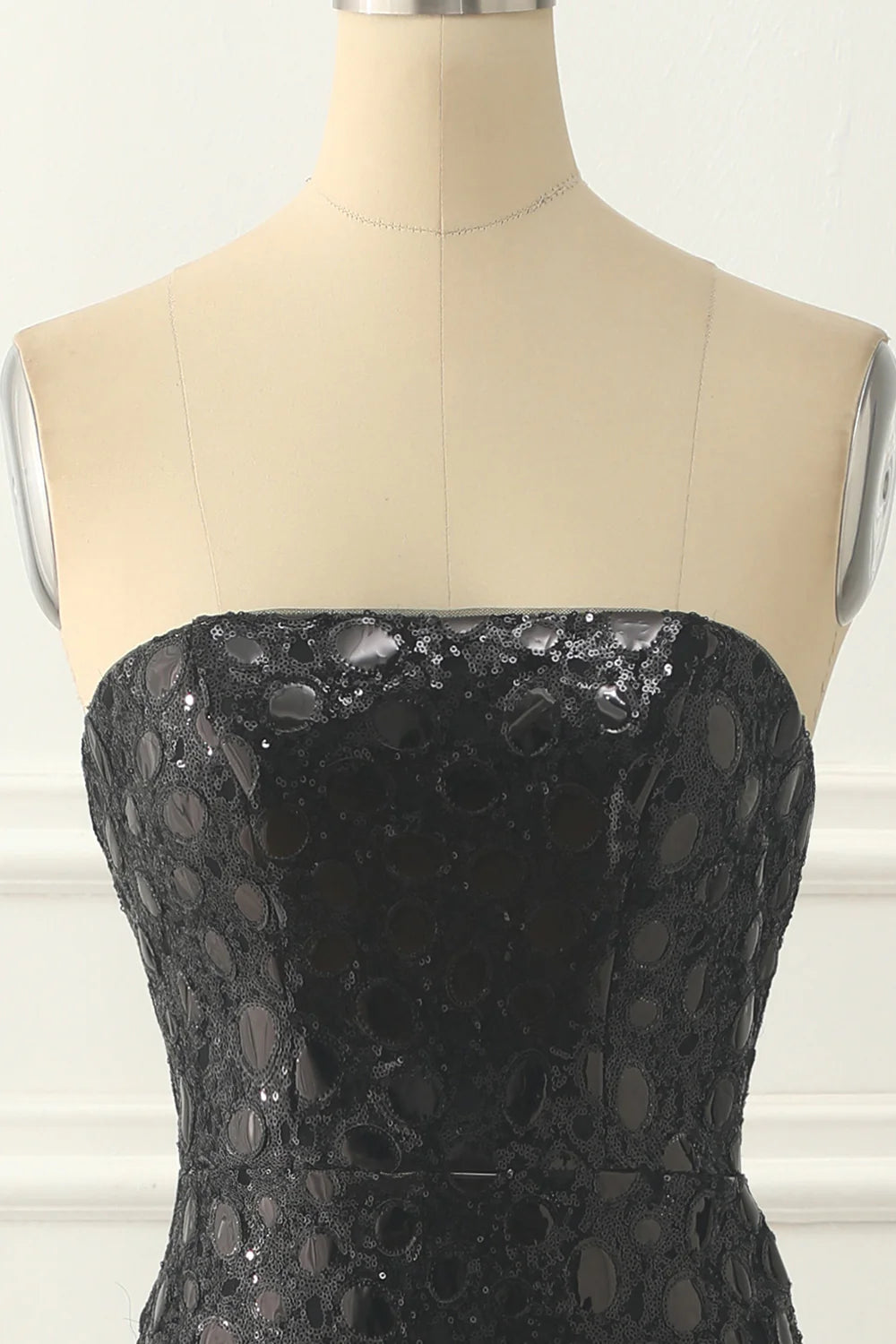 Sheath Strapless Sequins Black Prom Dress
