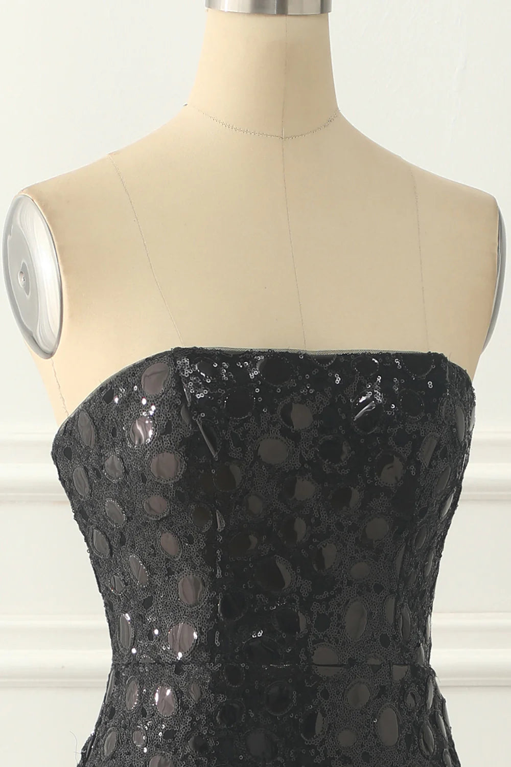 Sheath Strapless Sequins Black Prom Dress