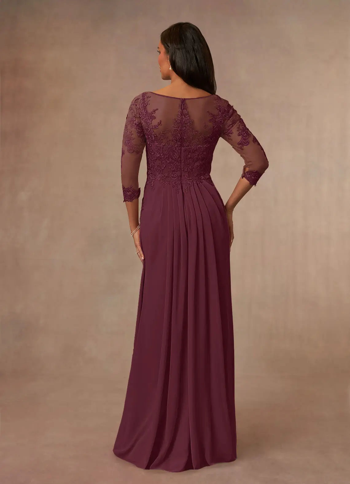 Robe de soirée élégante en mousseline de soie, coupe trapèze, coupe champagne, manches trois-quarts, dos en V, grande taille, pour mère de la mariée 