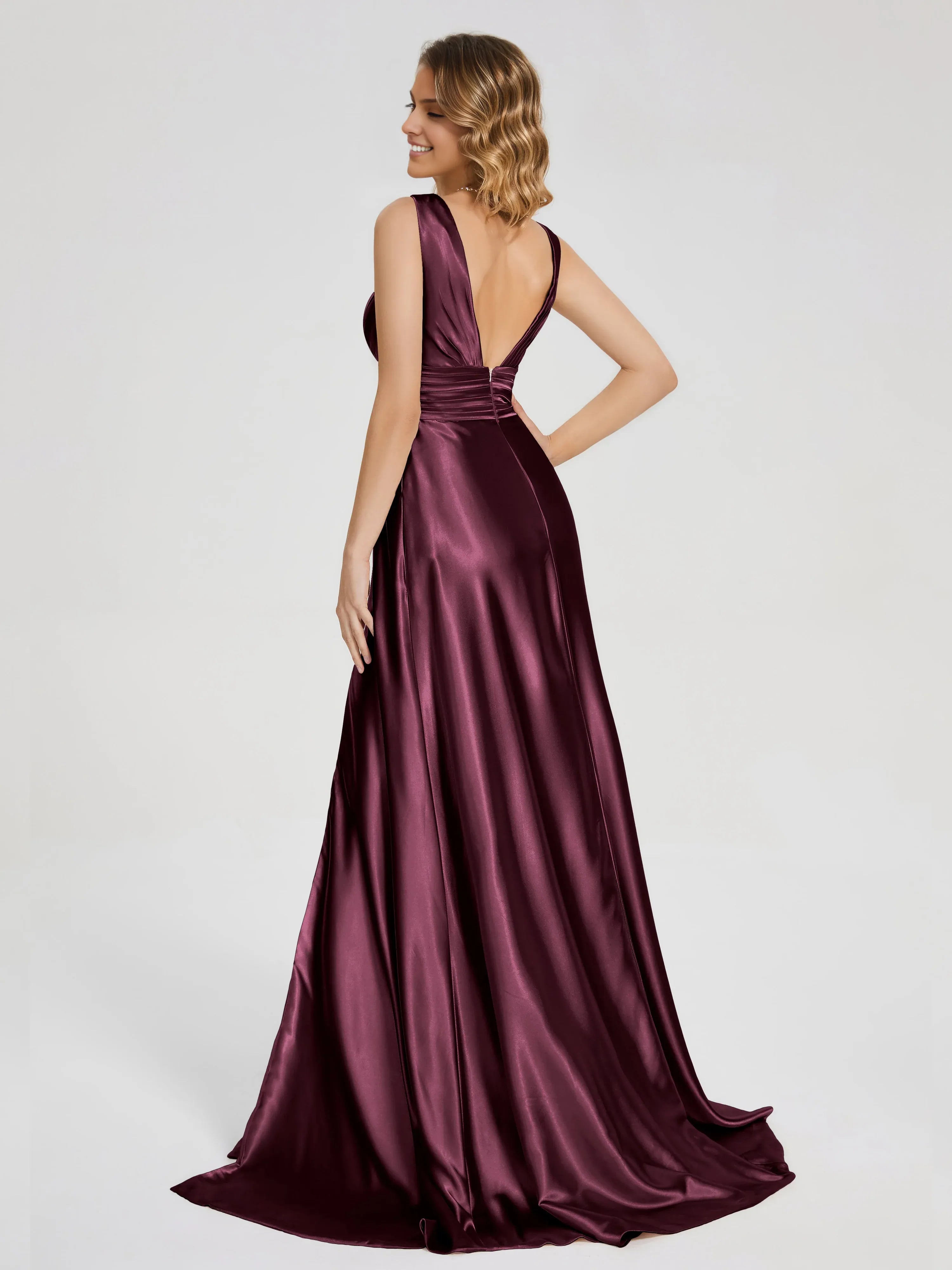 Charming A-line V-neck Sleeveless V-back Sweep/Brush Train Prom Dress