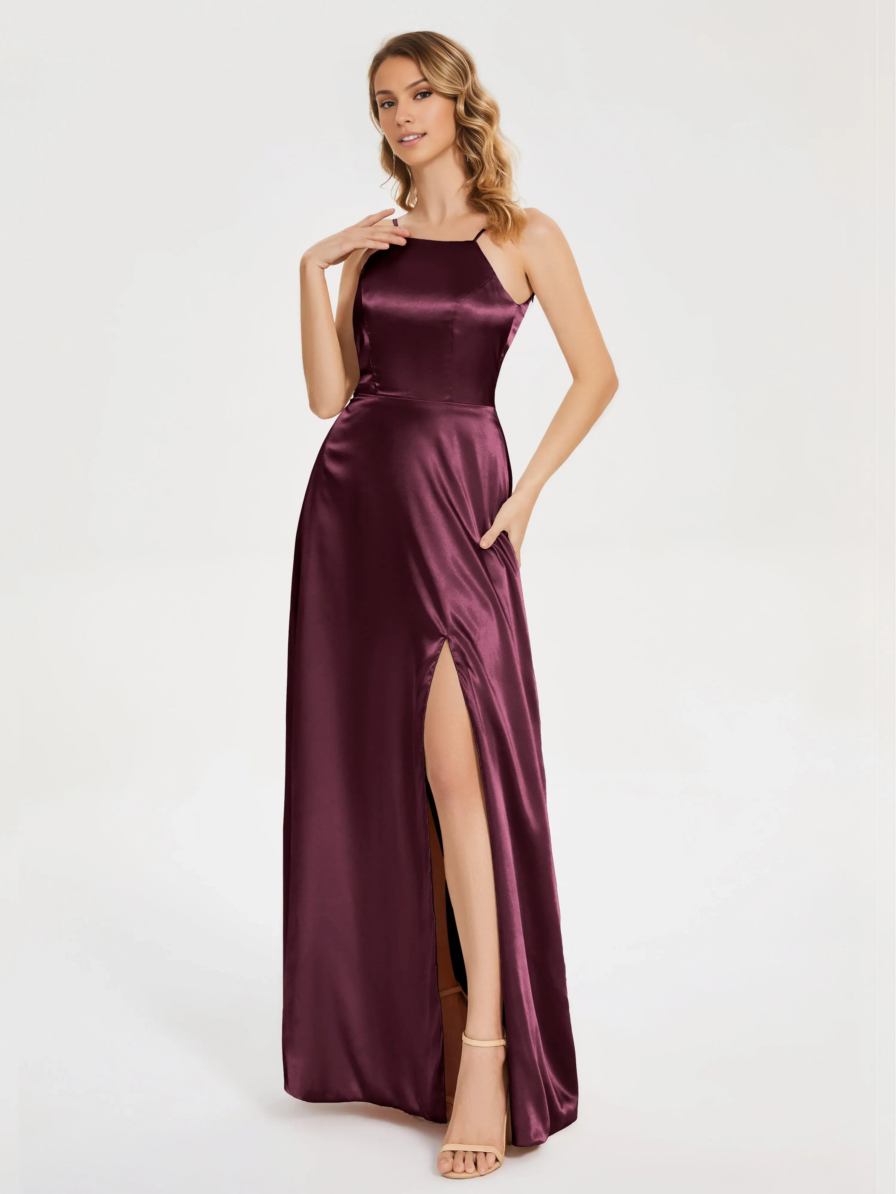 Sexy A-Line High Neck Sleeveless Backless Floor Length Prom Dress