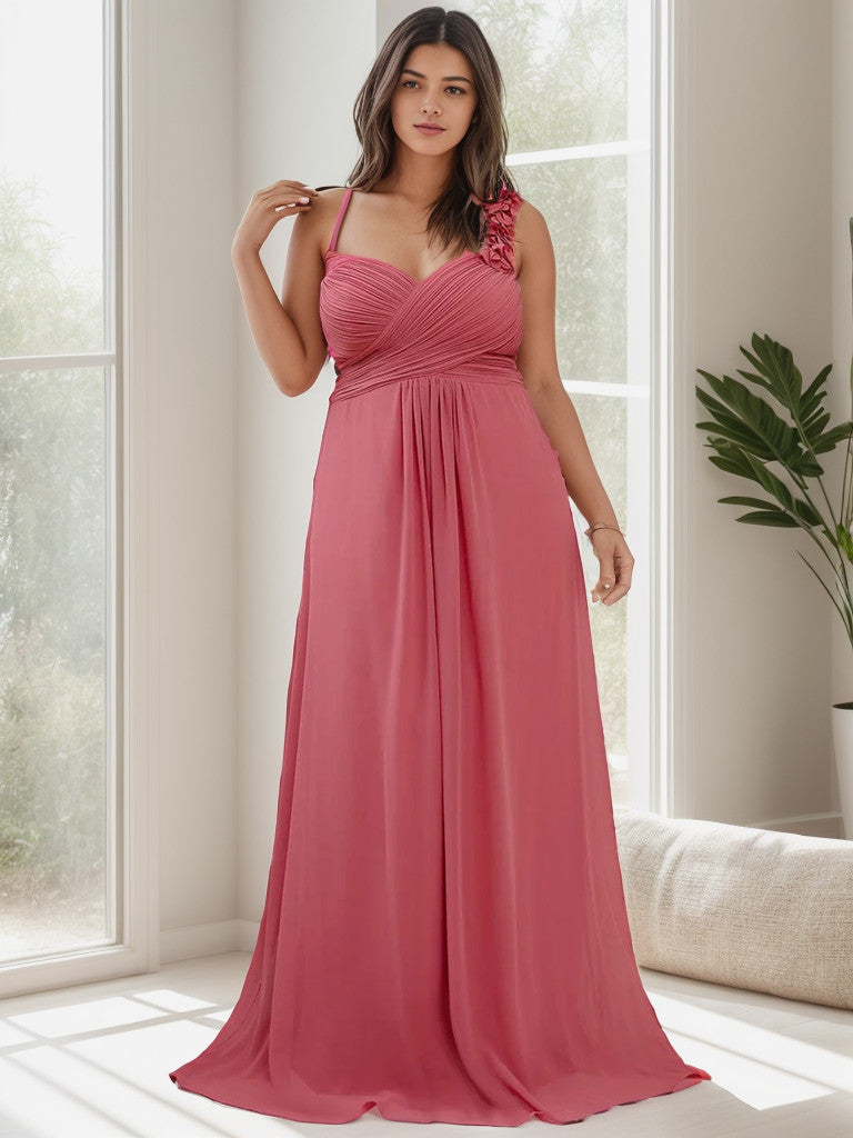 Robe de demoiselle d'honneur longue en mousseline de soie à une épaule Weitese grande taille