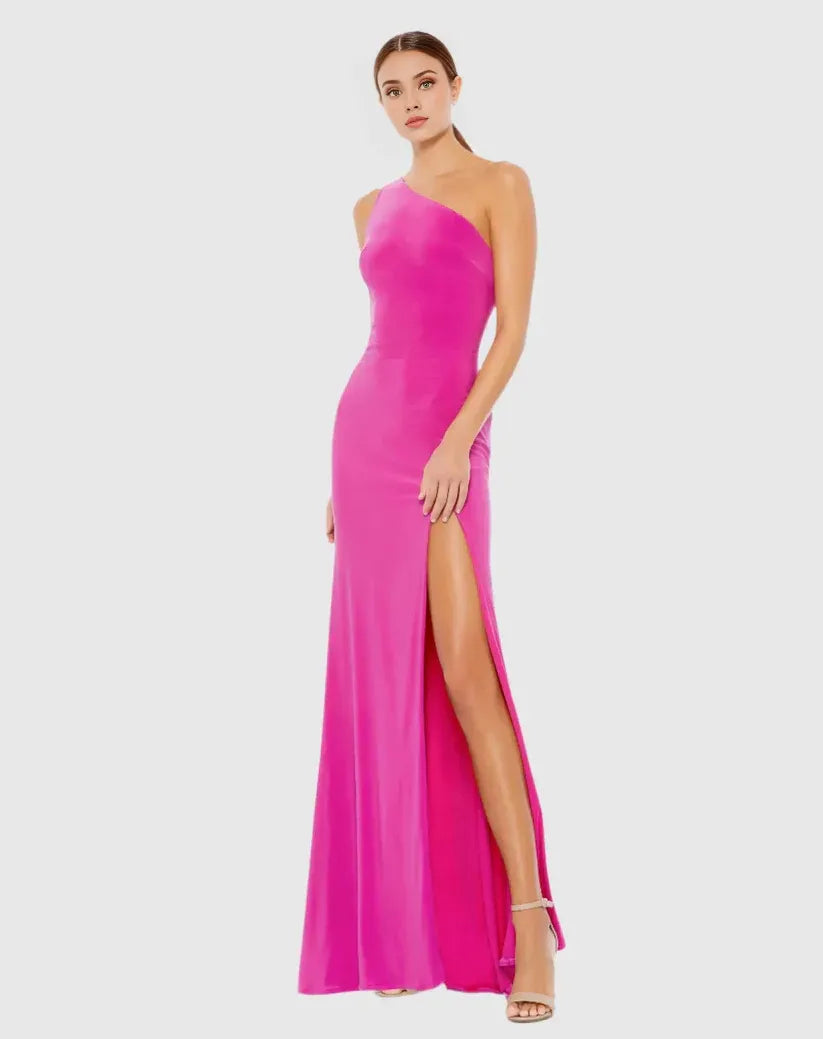 Simple Sheath One Shoulder Sleeveless Draped Back Floor-Length Prom Dress