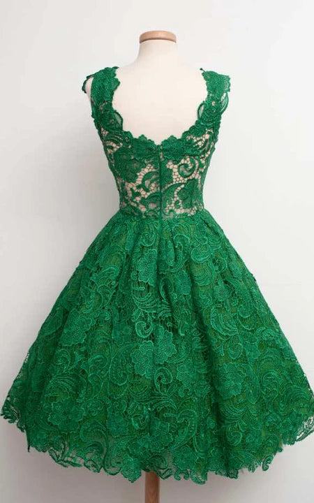 Robe trapèze en dentelle chic à manches courtes et col en V, longueur genou, robe de bal/robe de soirée 