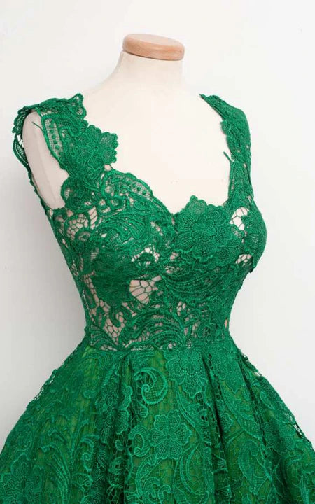 Robe trapèze en dentelle chic à manches courtes et col en V, longueur genou, robe de bal/robe de soirée 