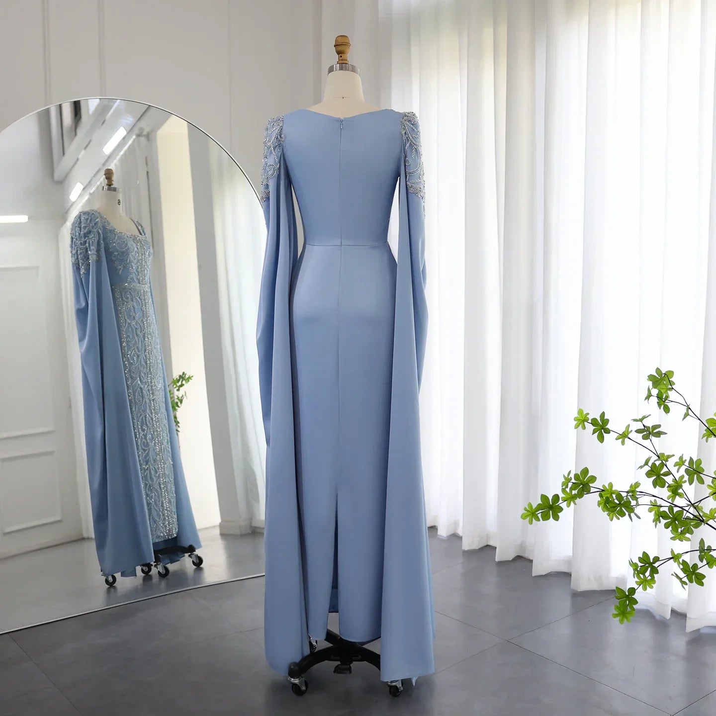 Vestidos formales Weitese para mujer, vestidos de noche musulmanes de lujo con corte sirena azul y mangas estilo capa, vestidos para fiesta de compromiso y tiendas de vestidos de graduación. 