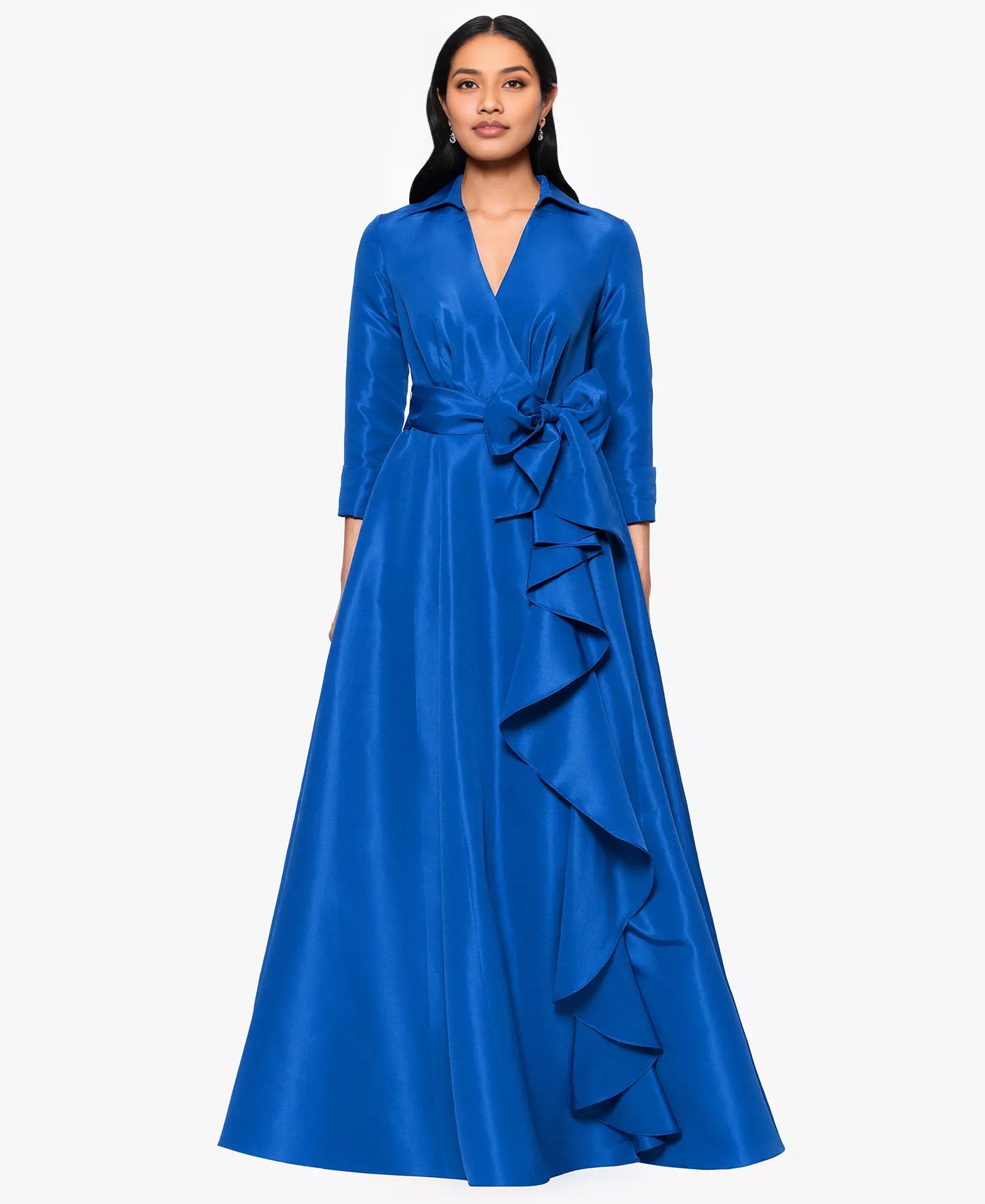 Casual A-Line Shirt Collared Long Sleeve Satin Floor-Length Mother of the Bride Dress