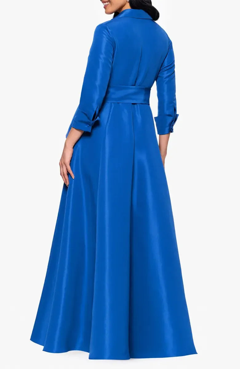Casual A-Line Shirt Collared Long Sleeve Satin Floor-Length Mother of the Bride Dress