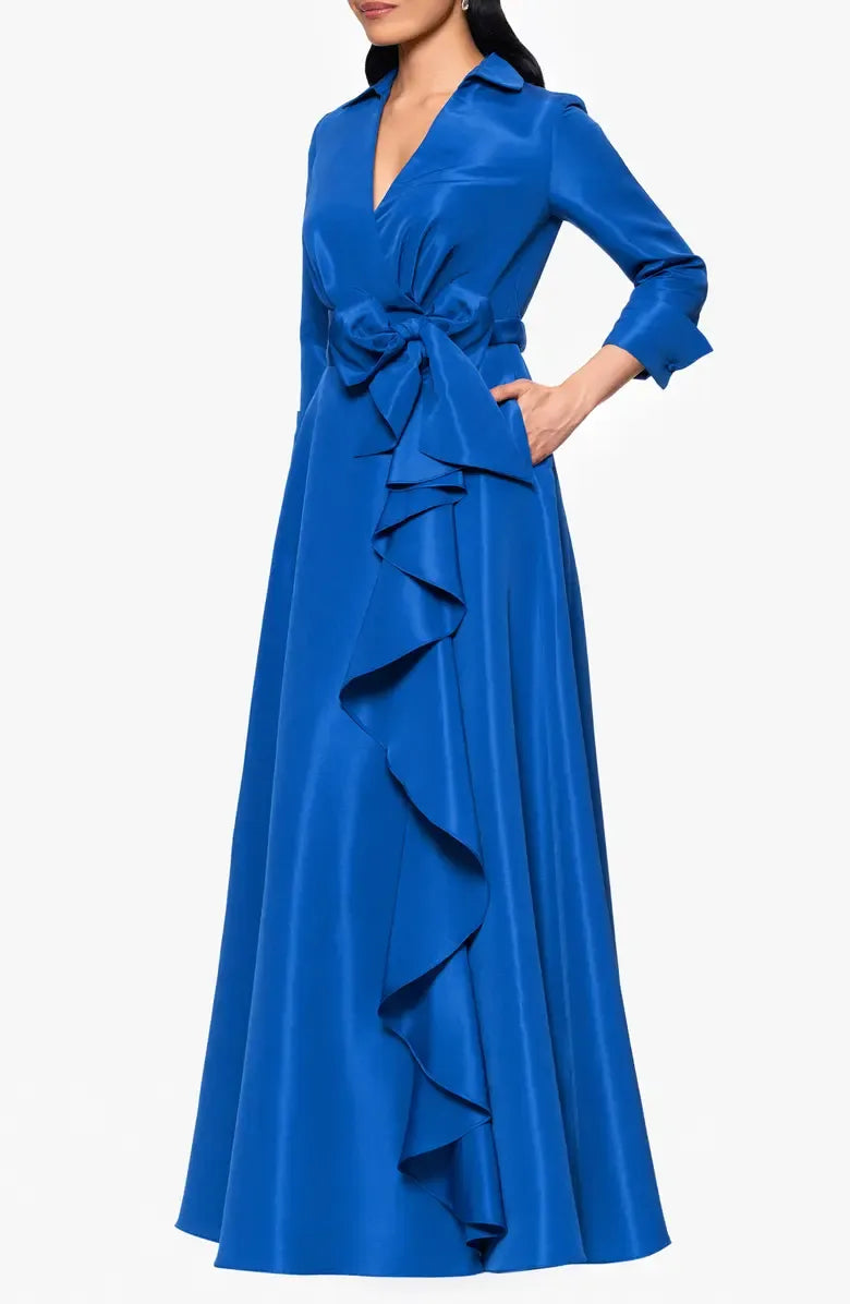 Casual A-Line Shirt Collared Long Sleeve Satin Floor-Length Mother of the Bride Dress