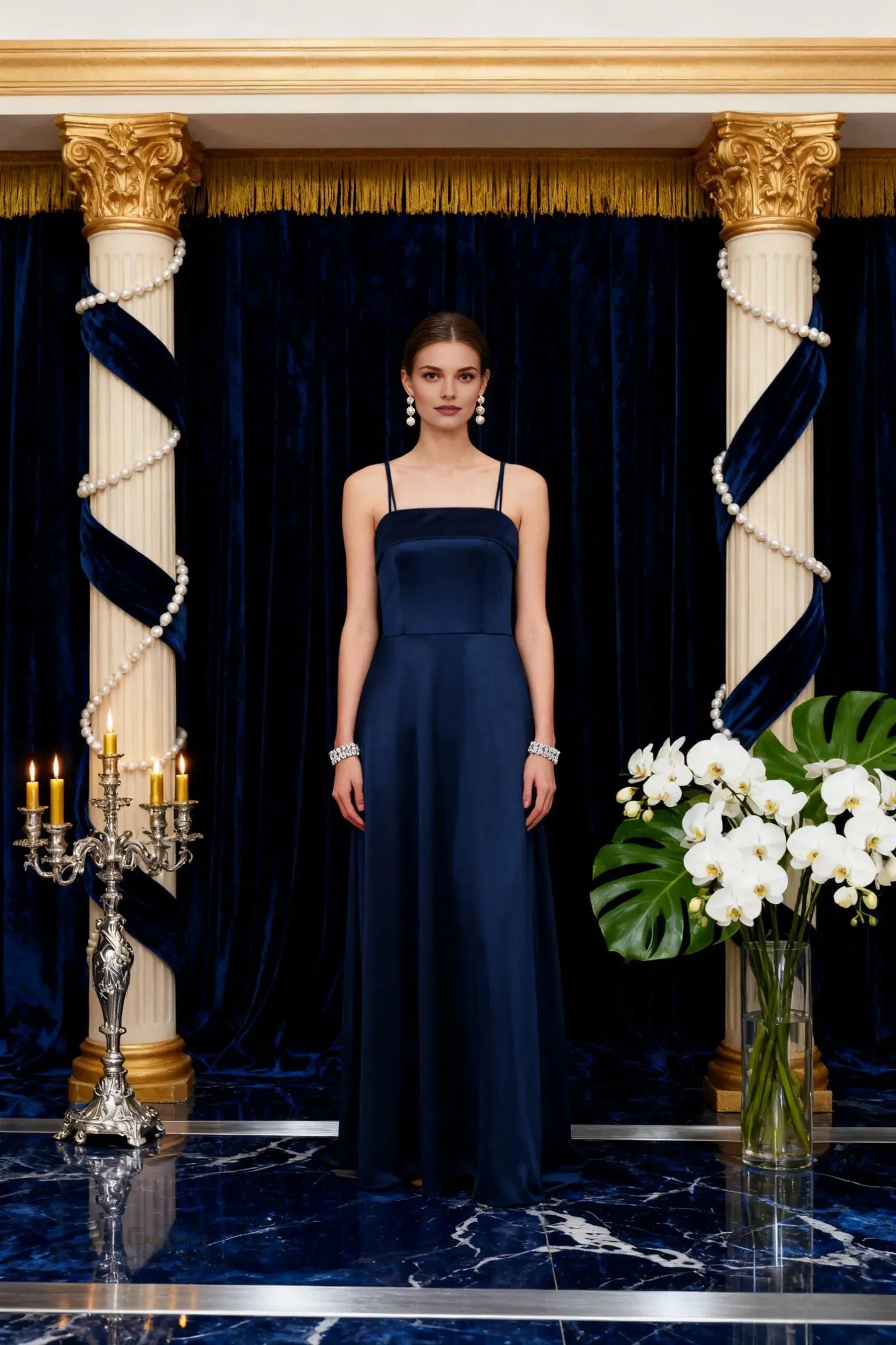 Casual A-Line Spaghetti Strap Sleeveless Backless Satin Floor-Length Prom Dress