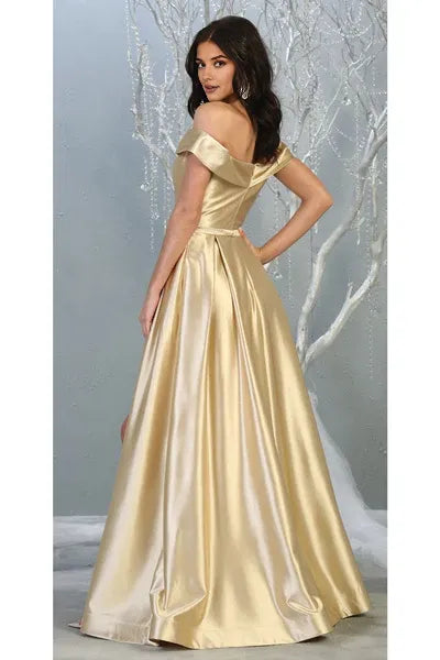 Casual A-line Off the Shoulder Sleeveless Backless Floor-Length Prom Dress