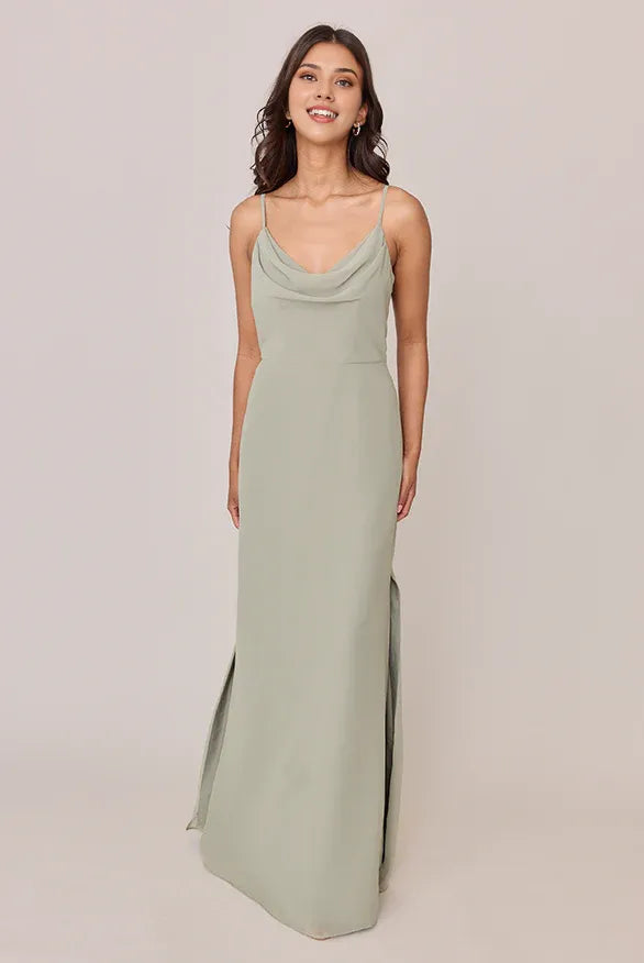 Casual Fitted A-line Cowl Neck Sleeveless Backless Ankle-Length Bridesmaid Dress