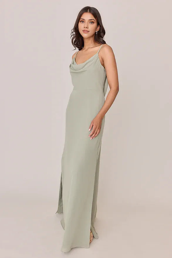 Casual Fitted A-line Cowl Neck Sleeveless Backless Ankle-Length Bridesmaid Dress