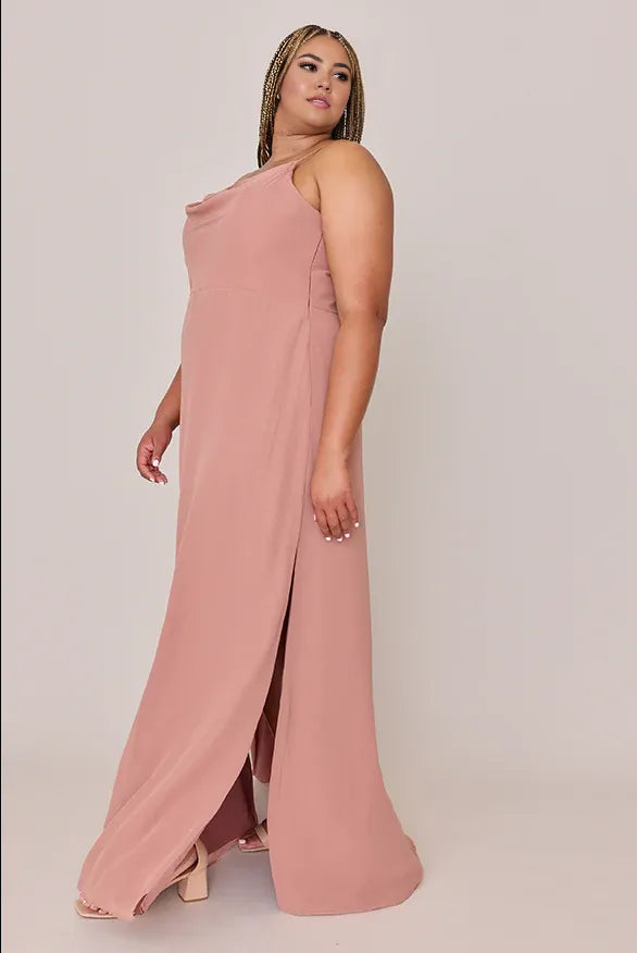 Casual Fitted A-line Cowl Neck Sleeveless Backless Ankle-Length Plus Size Bridesmaid Dress